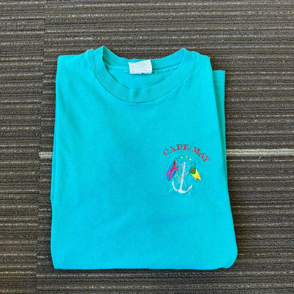 Vintage 90s Blue/Teal embroidered Cape May, NJ  single stitch T-shirt